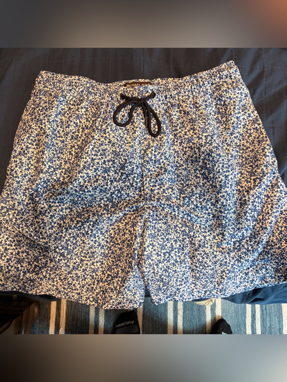 Michael Kors Navy and White Micro Floral Drawstring Shorts